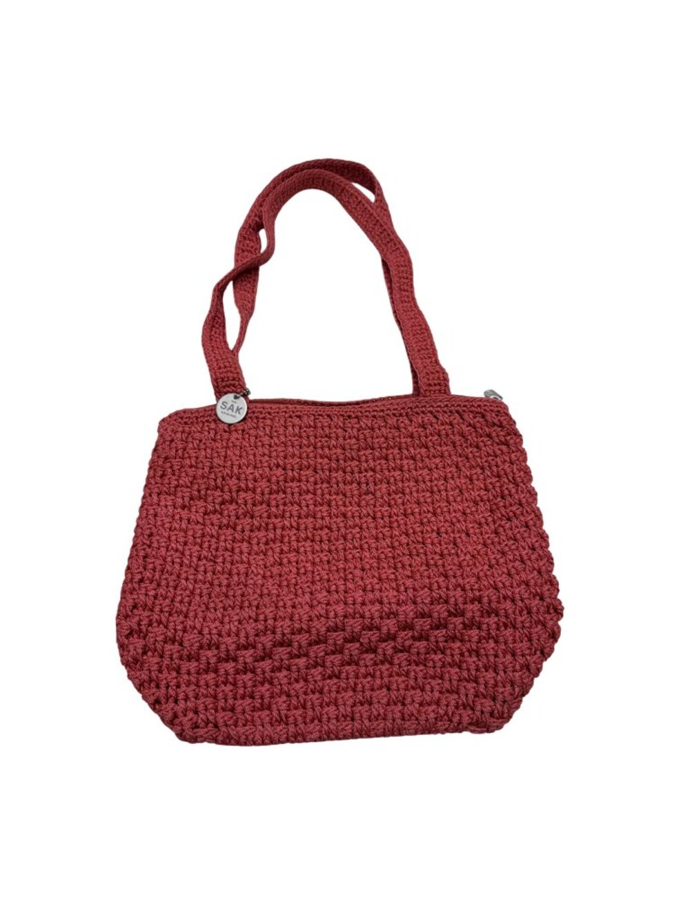 The Sak Original Crochet Shoulder Bag 12x10 Zipper Closure Red Interior Pockets